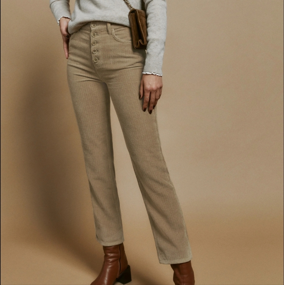 Reformation Cynthia Button Fly High Rise Straight Corduroy Pants Clay - Size 28